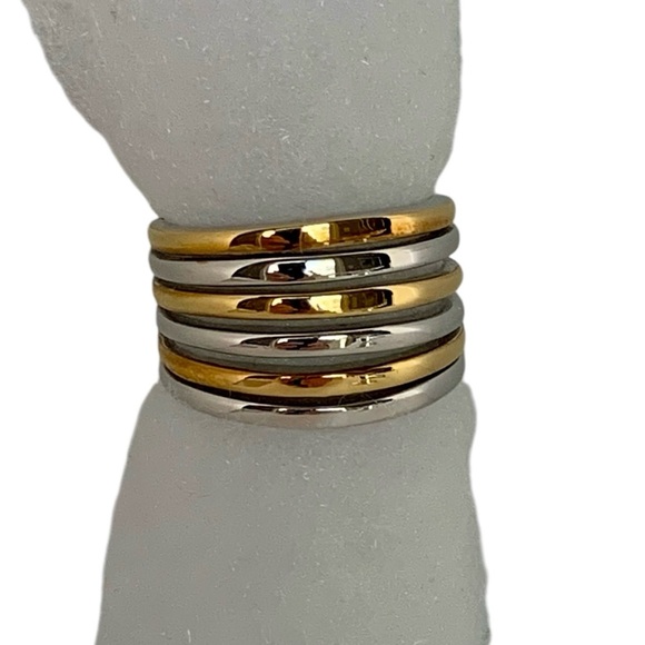 Lia Sophia ECHO Stacked Gold & Silver Tone Designer Cocktail Ring Sz 8 - Picture 7 of 7